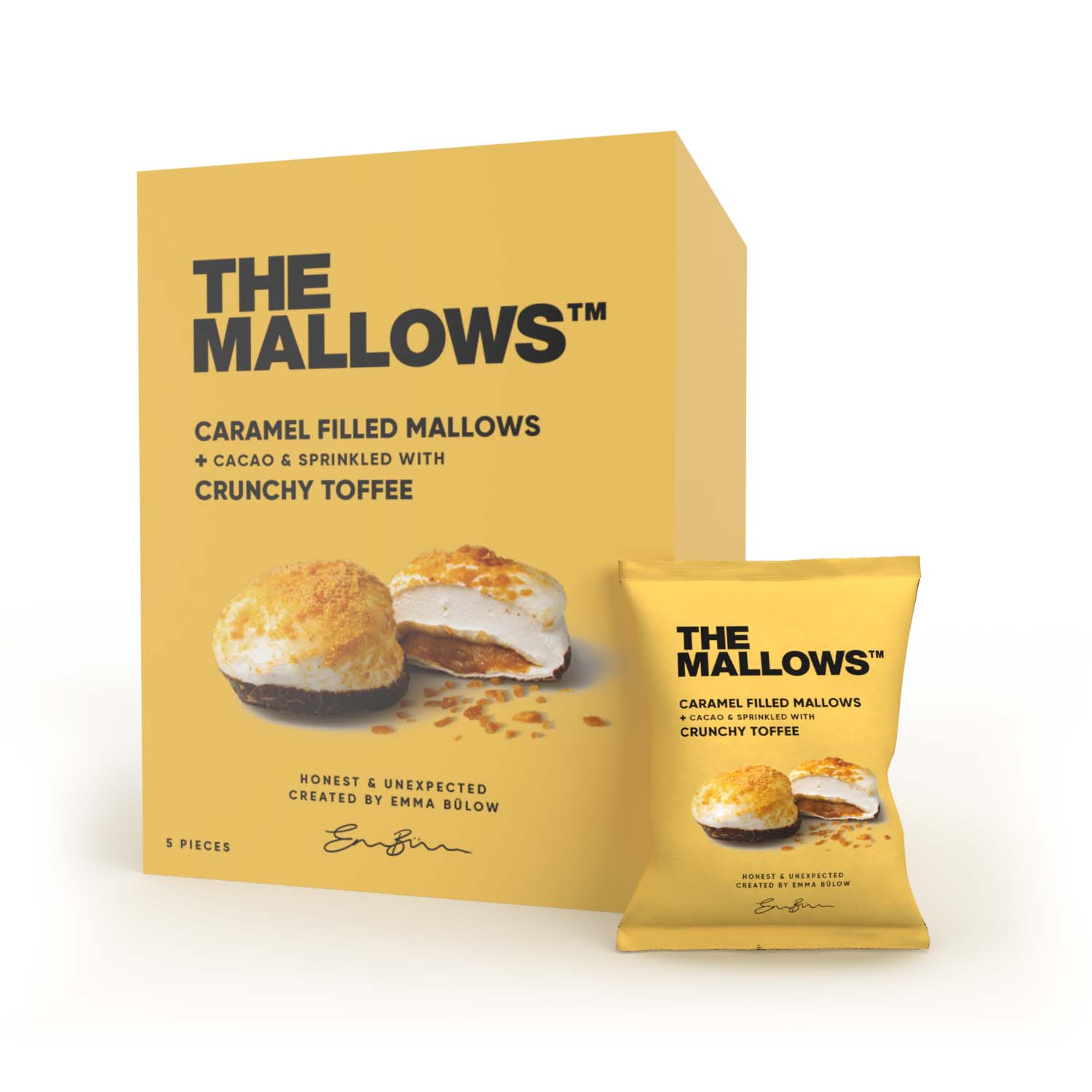 Crunchy Toffee skumfiduser Caramel Filled Mallows Flowpack box