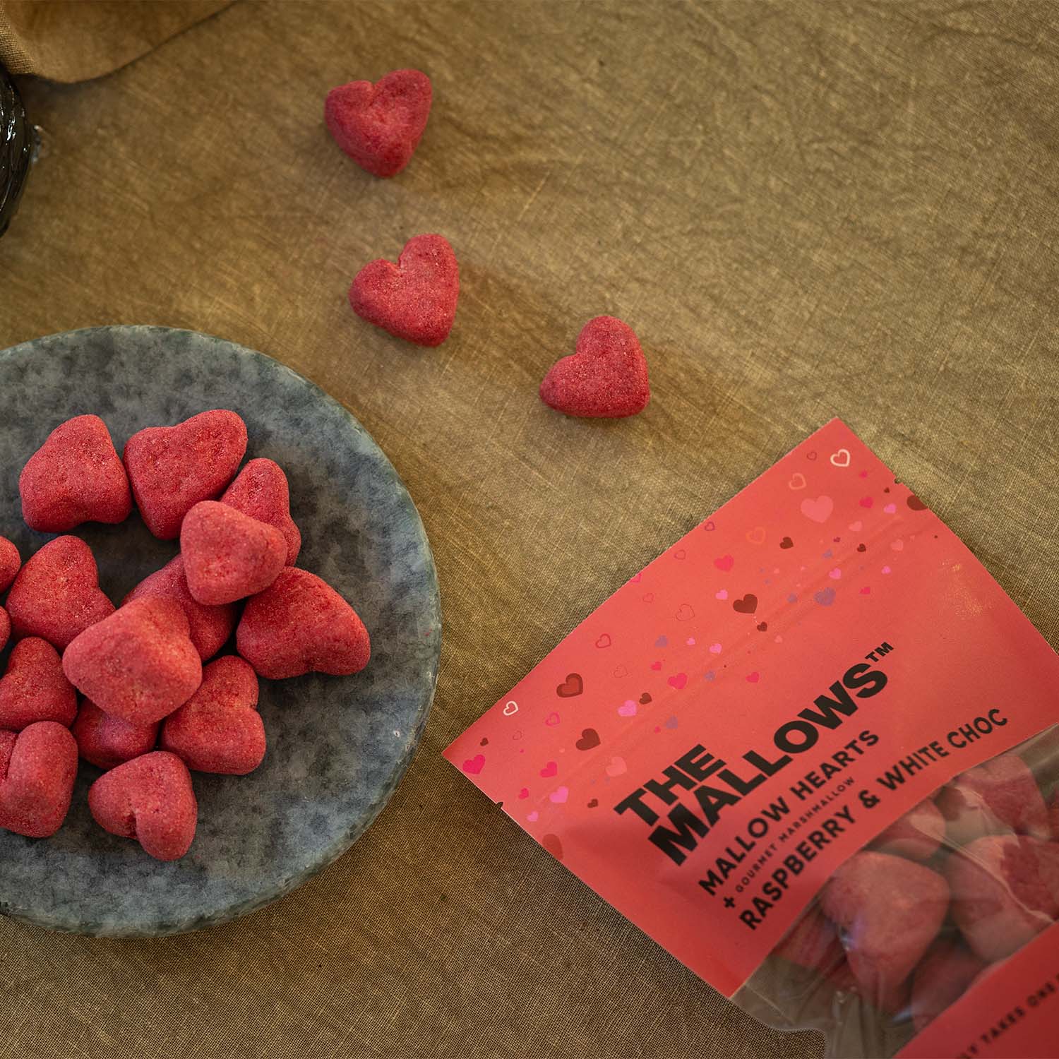 The Mallows skumfiduser Mallow Hearts Raspberry plate bûlow glas 1x1