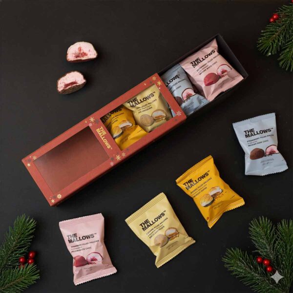 The Mallows Maasika-ja karamellitäidisega vahukommide kinkekarp 8TK |  Winter edition